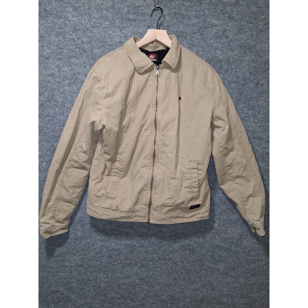 Quiksilver Mens Sherpa Lined Jacket Full Zip‎ Beige Cotton Blend Size Large